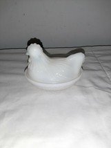 Vintage Milk Glass Chicken Hen Rooster Lid Nest Candy Dish - $14.99