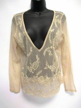 New York &amp; Company Sheer Blouse Beaded Lace Top Size Medium - £16.20 GBP