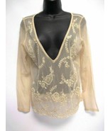 New York &amp; Company Sheer Blouse Beaded Lace Top Size Medium - £16.37 GBP