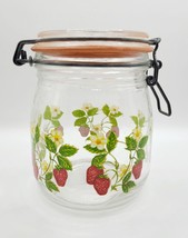 Vintage ARC France Niveau De Remplissage Strawberries Glass Canister Jar 3/4 L - £10.44 GBP