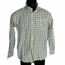 Tommy Hilfiger Boys Button Down Shirt L Yellow Blue Plaid Long Sleeves - £9.08 GBP