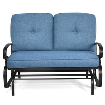 Outdoor 2-Person Swing Glider Chair Bench Loveseat Cushioned Sofa Blue - £226.20 GBP