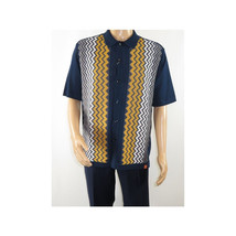 Mens Stacy Adams Italian Style Knit Woven Shirt Short Sleeves 3118 Navy Blue image 6