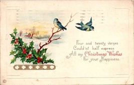 Antique Christmas Postcard with Swallow Birds and Verse - $6.90