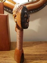 Hand Carved African Tribal Woman Head Ebony? Wood Statue Bust Female Lady 15&quot; - £69.19 GBP