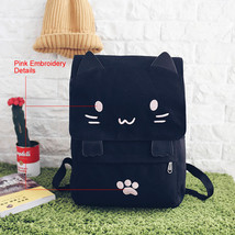 Cat Canvas Backpack Cartoon Embroidery Female Backpacks For Teenage Girls School - £31.18 GBP