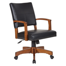 Deluxe Wood Bankers Chair in Black Faux Leather with Antique Bronze - $289.99