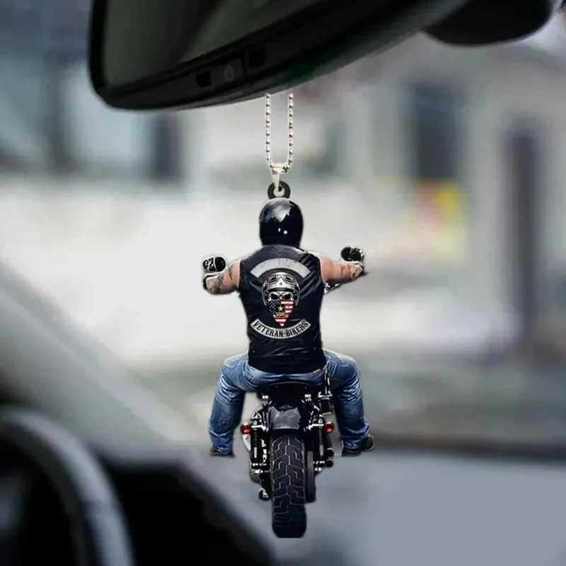 2D Motorcycle Rider Pendant Car Rear View Mirror Hanging Pendant Auto De... - £15.80 GBP