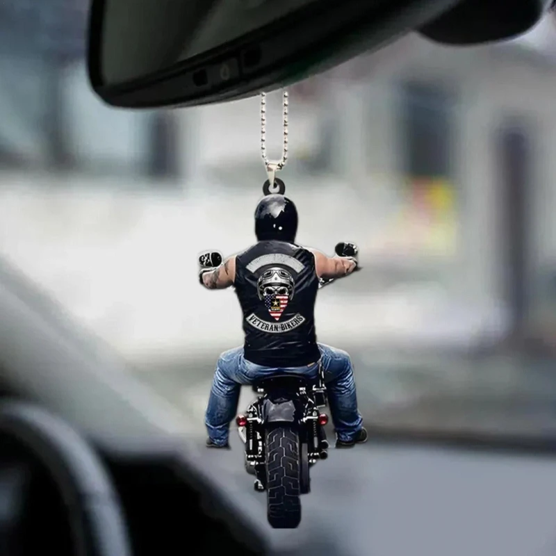 2D Motorcycle Rider Pendant Car Rear View Mirror Hanging Pendant Auto Decorative - £14.89 GBP