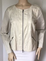 EILEEN FISHER Petite Jacquard Hi/Low Zipper Cotton Blend Jacket, Ivory (Size PL) - £39.28 GBP