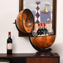 Tabletop 19&quot; Globe Bar Wine Cabinet 16th Century Nautical Map Wood Wine ... - £87.18 GBP