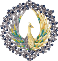 Peacock Brooch Vintage Look Stunning Diamonte Silver Plated Christmas Pin JJJ5 - £11.86 GBP