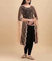 Women Net Dupatta embellished motifs mirror scalloped embroidery 2.4x1Mt... - £20.72 GBP