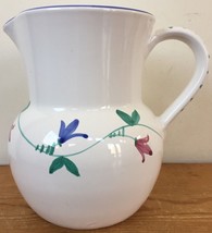 Vtg Italian Handpainted Floral Glazed Small Ceramic Water Pitcher Creame... - $39.99