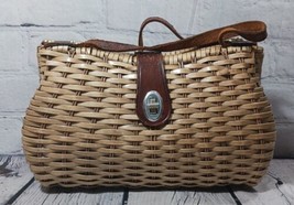 50s 60s Woven Wicker Rattan Basket Purse Handbag British Crown Hong Kong... - £23.67 GBP
