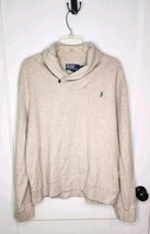 Polo Ralph Lauren Sweater Mens Sz XL Oatmeal Cotton Shawl Collar Green Pony - $32.45