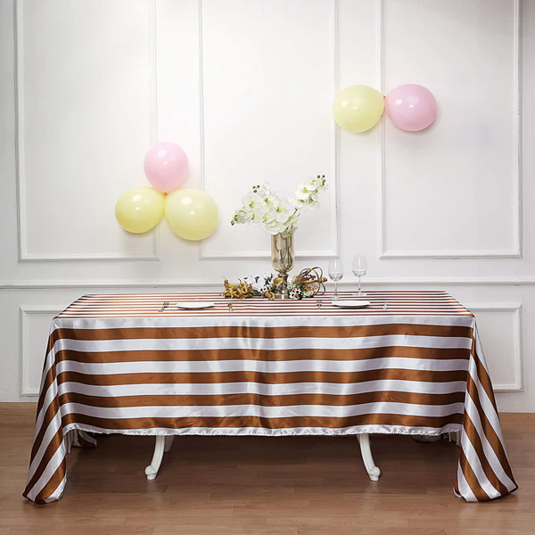 Gold - 90&quot;x132&quot; Rectangle Tablecloth Stripe Satin Seamless Tablecloth We... - $40.28
