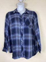 Terra &amp; Sky Womens Size 0X Blue Plaid Pocket Button Up Shirt Long Sleeve - £10.68 GBP