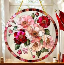 &quot;Acrylic Stained Glass Rose Suncatcher - 8in Round Floral Window Hanging... - $25.73