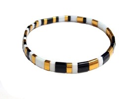 Tila miyuki gold flat beaded bracelet white and black,stacking bracelet,stretchy - £17.54 GBP