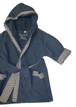 Whimsical Charm Navy Hooded Kids Bath Robe 100% Cotton Striped Trim Size 24 USA image 3
