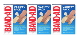 Band Aid Brand Adhesive Bandages Variety Pack 30 Assorted Sizes 3 Pack - £10.64 GBP