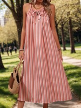 Striped Tie Neck Midi Cami Dress - £19.95 GBP