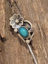 Vintage Native Old Pawn Silver Old Pawn Turquoise Blossom Stick Pin Signed - £37.91 GBP