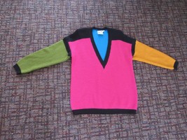 In the Park Vintage Color Block Knit V Neck Sweater Size Large - $59.39