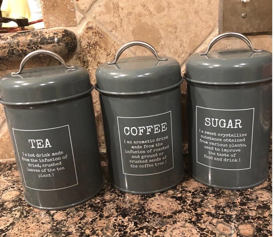 Canister Set of 3 Metal Food Storage Tin /Jar with Lid 4"L x 4"W x 6"H - $17.82
