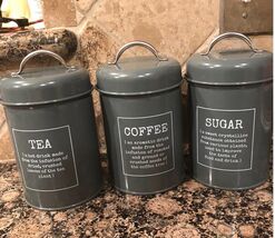 Canister Set of 3 Metal Food Storage Tin /Jar with Lid 4"L x 4"W x 6"H - $17.82