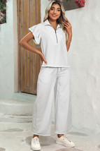 Gray Stripe Zipped up Collar Ruffled Sleeve Tee and Wide Leg Pants 2pcs ... - $512.81 MXN