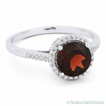 1.78ct Round Cut &amp; Garnet Gemstone &amp; Diamond Halo Promise Ring in 14k White Gold - £269.02 GBP