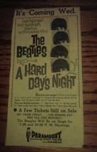 1964 Beatles A HARD DAY&quot;S NIGHT Newspaper Ad Scarce Vintage Paramount Ly... - £55.94 GBP