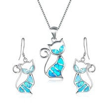 Fashionable New Style Animal Accessories Set Cute Cat Pendant Necklace Earrings  - £18.82 GBP