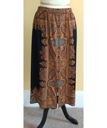 Vintage VERA MAXWELL ORIGINAL Ornate Black/Gold Pull On Skirt w/ Slit (6/M) - £19.50 GBP