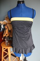 Women&#39;s 24th And Ocean Black/White/Yellow Polka Dot Tankini Top ~S~ - £9.01 GBP