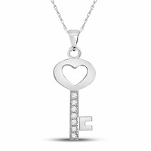 10kt White Gold Womens Round Diamond Key Heart Pendant 1/20 Cttw - £70.41 GBP