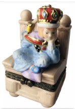 Trinket Box Prince On Throne 1998 M E Ink Enesco Porcelain Jewelry Bored King - $18.73