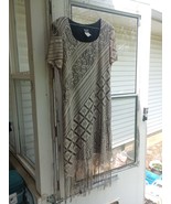 Helene Blake Dress Women 12 Crochet Tan Fringe Hem Black Layer Boho Midi... - $20.00