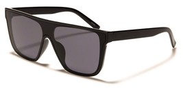 New Flat Top Rectangle Shield Unisex Black Sunglasses Black Mirrored P6531 - £9.72 GBP