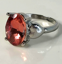 Faux Ruby Faceted Silver Tone Ring sz 9 - £2.19 GBP