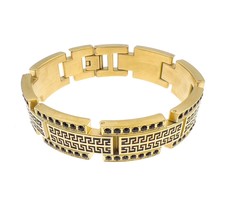 Gold Stainless Steel Link Mens Bracelet Cuff Bangle Wristband 17mm 8.5&quot; - £7.90 GBP