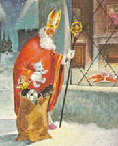 St. Nicholas With Staff &amp; Toys Peering In a Window Vintage Christmas Postcard - £15.42 GBP