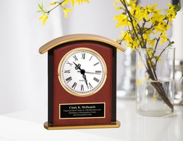 Engrave Shelf Clock Service Award Gift Gold Wood Panel Congrats Table Etch Gift - £75.93 GBP