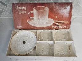 Arcoroc By J.G Durand Country Wheat 8 Piece Set Cup Saucer In Box Vintage - £18.16 GBP