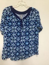 Liz &amp; Me Catherine 1X Blouse Womens  Flowers  Blue Short SLeeve - £11.23 GBP