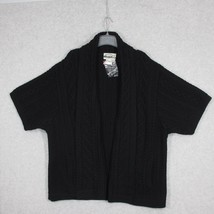 Aran Crafts Womens Open Front Cardigan Short Sleeve Black Chunky Cable Knit XXL - £44.45 GBP