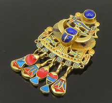 Middle East 18K Gold - Vintage Lapis Lazuli Horn Enamel Dangle Pendant - GP356 - £1,040.85 GBP