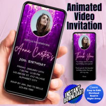 Any Age Invite, Purple Falling Star Digital Invitation Animated Video In... - £4.68 GBP